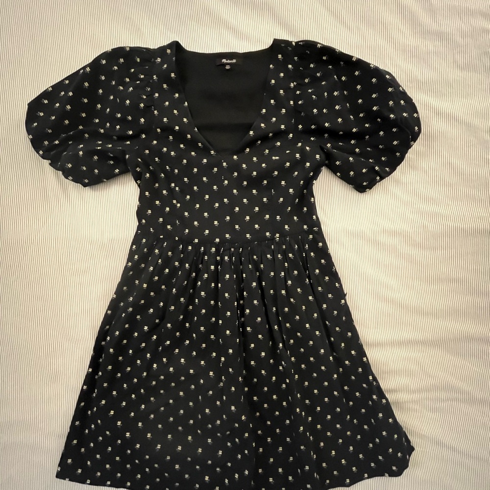 Madewell Black Mini Dress with White Floral Pattern